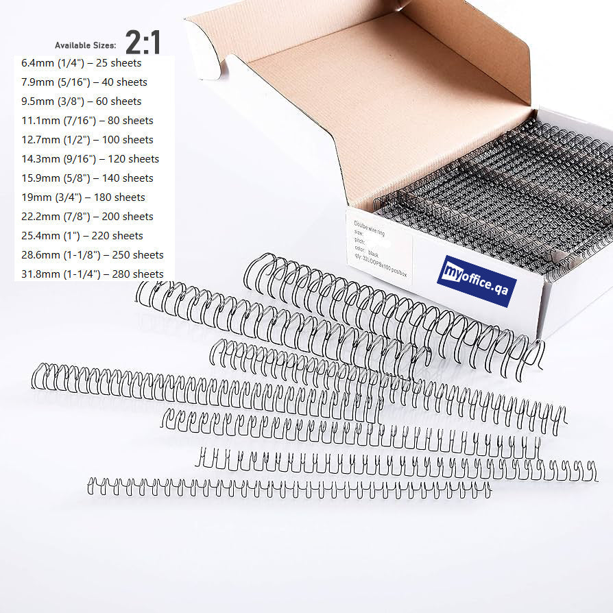 Rayson Binding Wires - (2:1) 25.4mm ,1”, 220 sheets, 23 Loops, Black or White (Pack of 50)