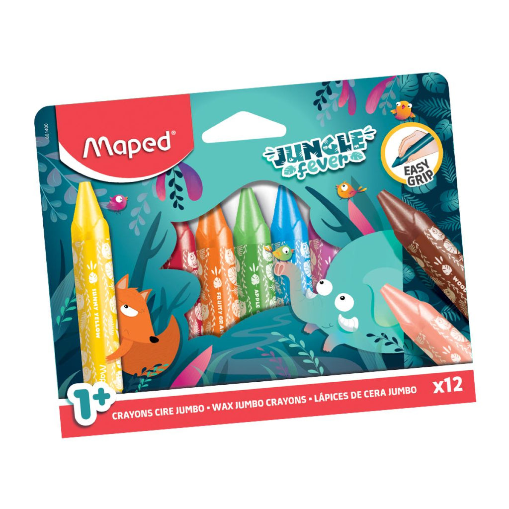 MAPED WAX CRAYONS JUMBO JUNGLE FEVER PACK OF 12 COLORS (MD-861400)