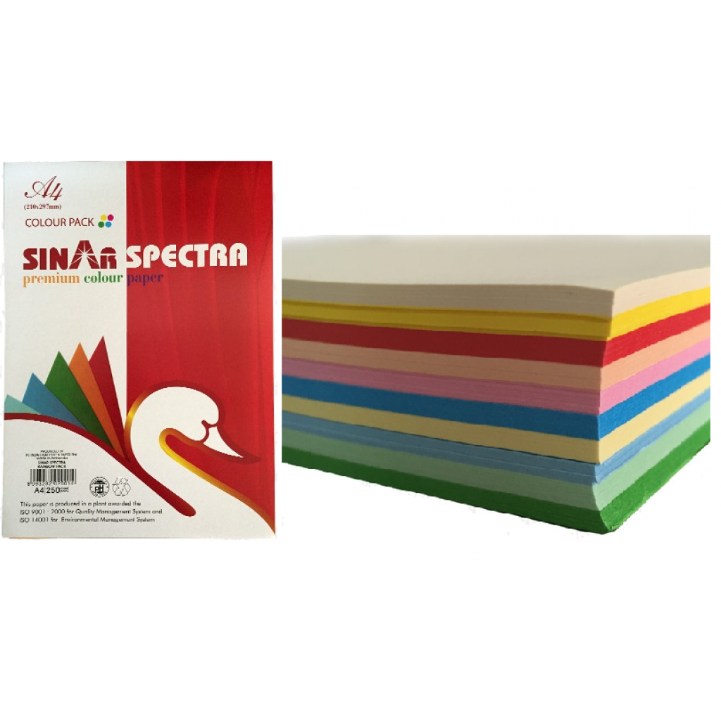 Premium Color Paper - 80gsm, A4, 10 Assorted Colors, 250 Sheets