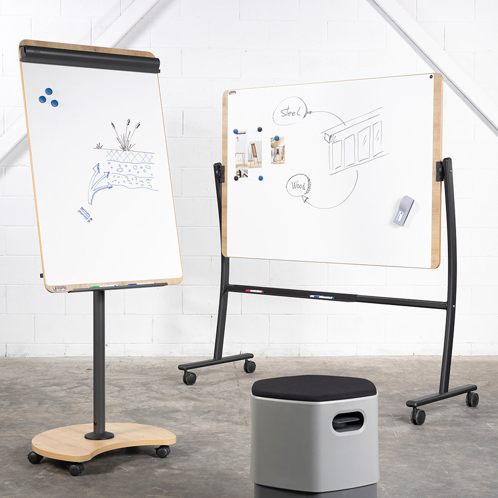 Mobile lacquered flipchart board with 2 arms transformable into a table Rocada made in Spain NAT0618