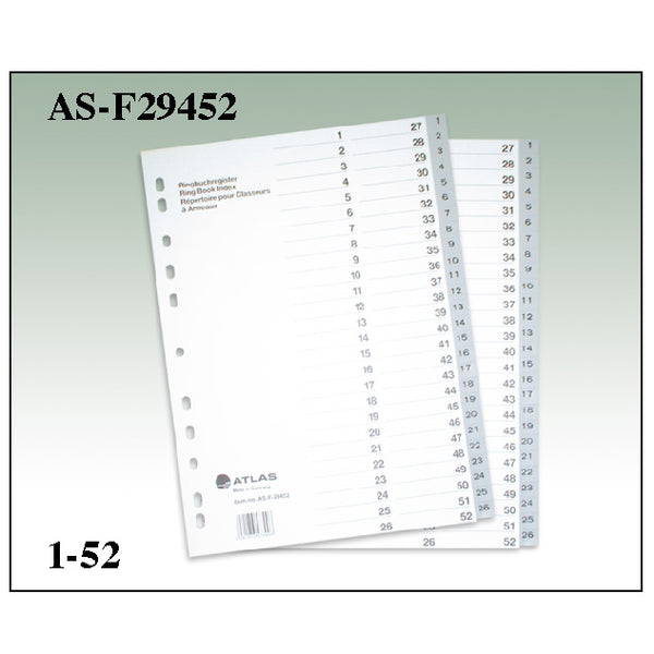 Atlas Plastic Index Divider A4 1-52  AS-F29452