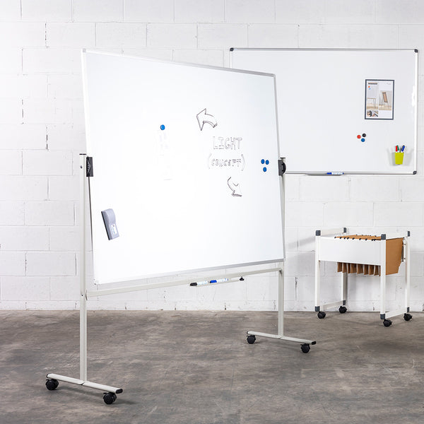 Double-sided lacquered Whiteboard with mobile support with Aluminium frame 90x120cm Rocada RD-6950 made in Spain - 5 year surface warranty
