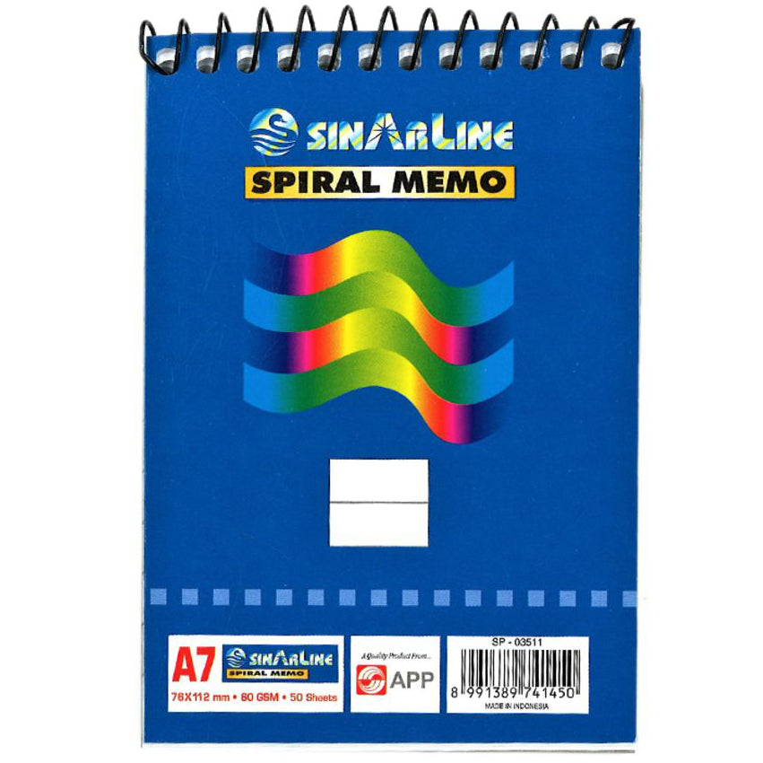Sinarline Spiral Shorthand Pad - A7, Top Spiral, 60gsm, 50 Sheets, Line Ruled