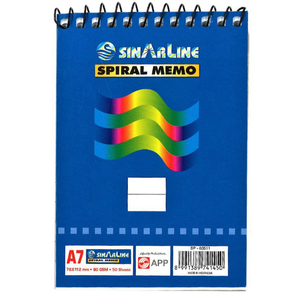 Sinarline Spiral Shorthand Pad - A7, Top Spiral, 60gsm, 50 Sheets, Line Ruled