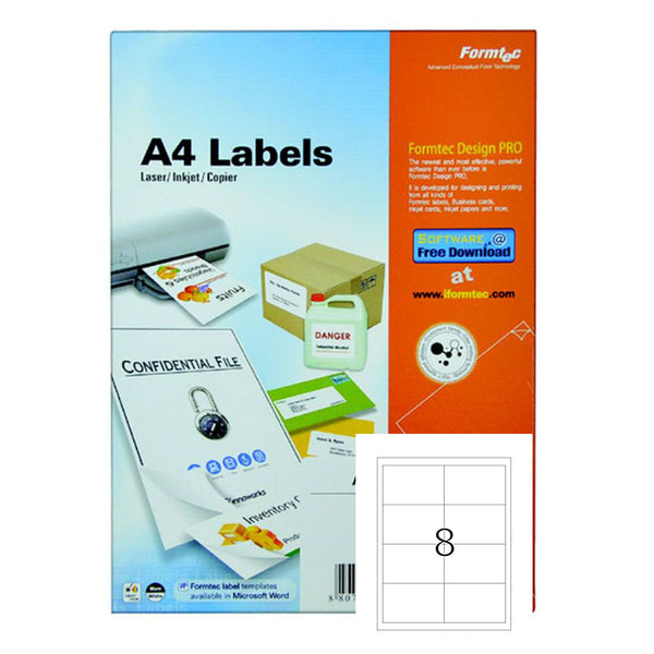 Formtec Multi-Purpose Labels 8 Cuts (Pack of 100) GS-1008