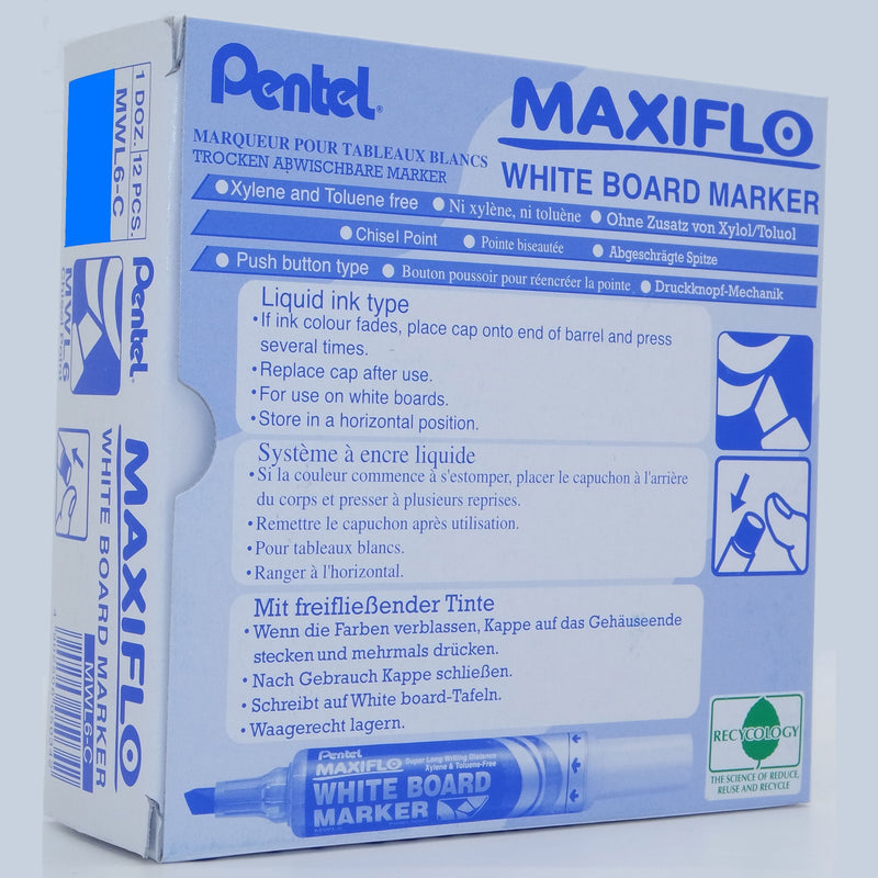 Pentel MWL6 Maxiflo Chisel tip White Board Marker