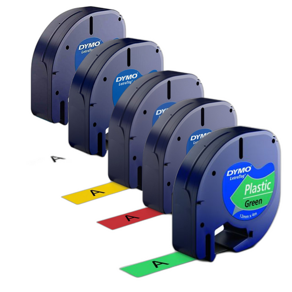 Dymo letra tag plastic tape 12mmx4m black on yellow (DYS0721620)